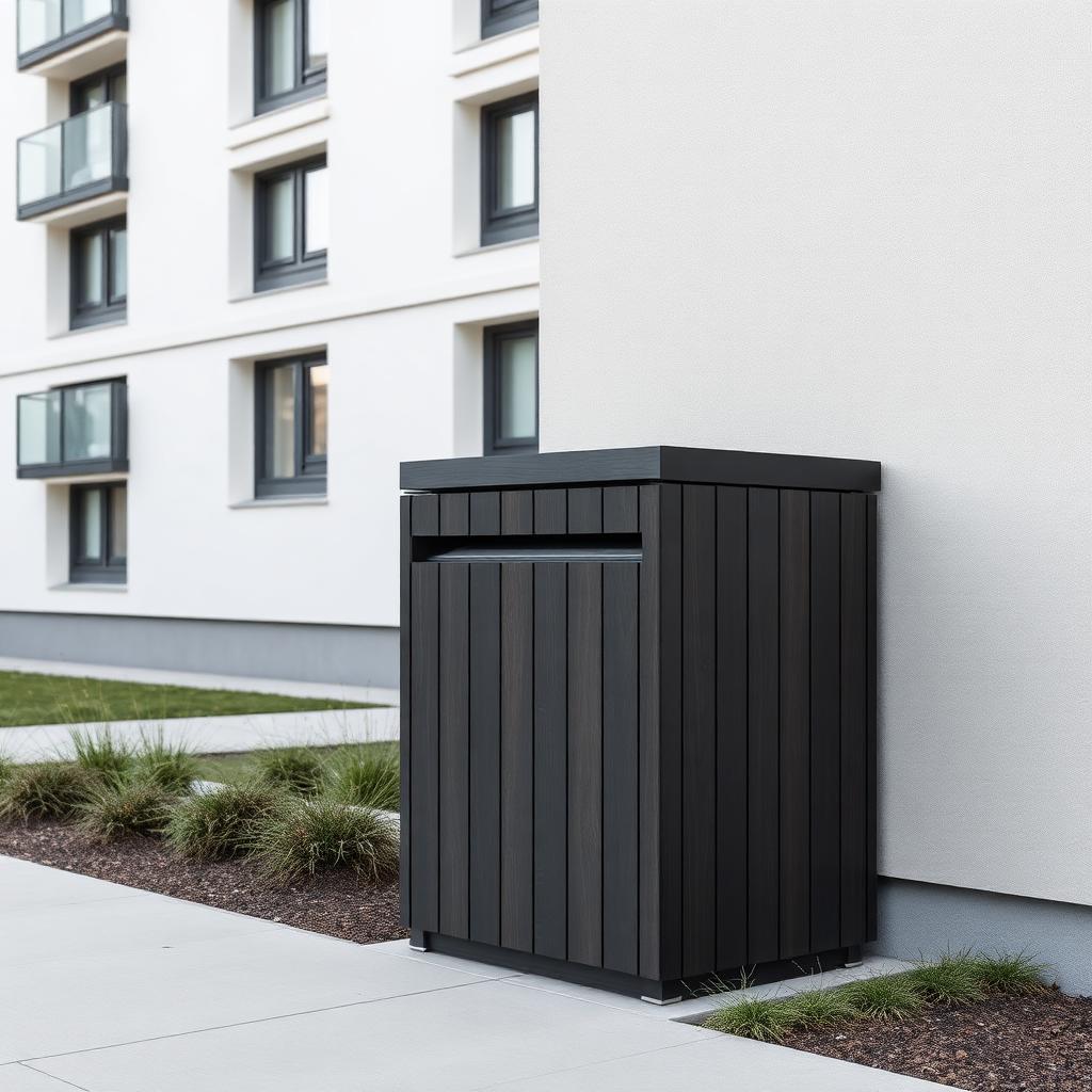 Kärlskåp med kompositklädd front på bostadsgård