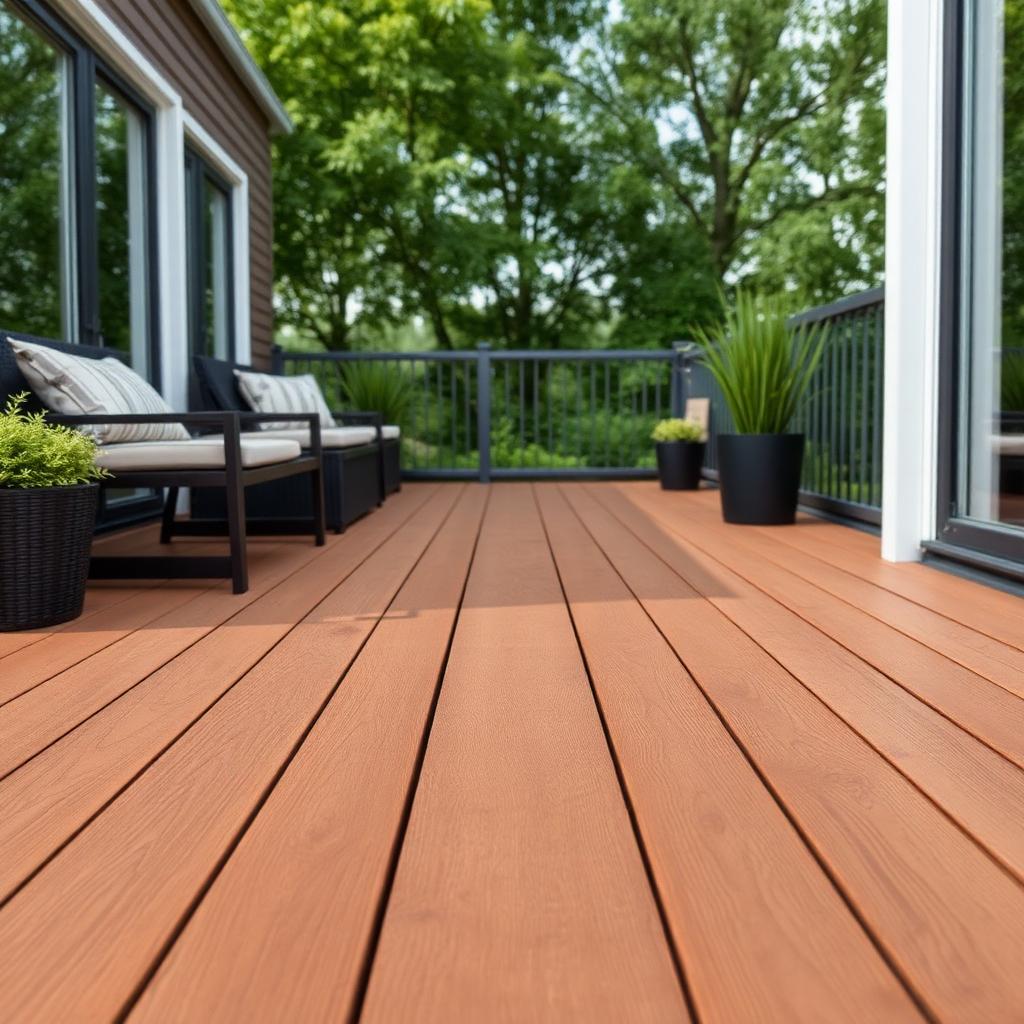 Terrassdäck i grå komposit vid villa